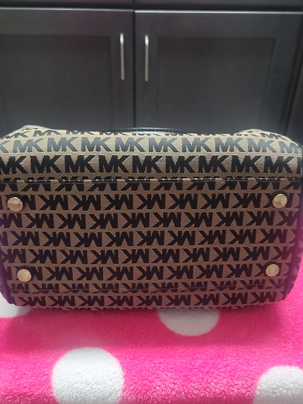 Michael Kors Brown/Black MK Logo Satchel with Tassel and Pearl Strap - Picture 3 of 9